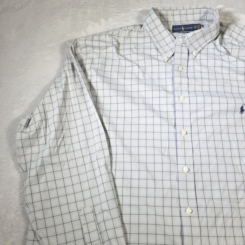 Polo Ralph Lauren Shirt Mens 3XB Gray Blue Plaid Performance Long Sleeve Stretch